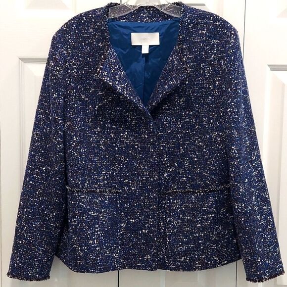 Hugo Boss Julira Tweed Suit Jacket In Pilot Fantasy Fringe Collar Sz 10 - Picture 3 of 15